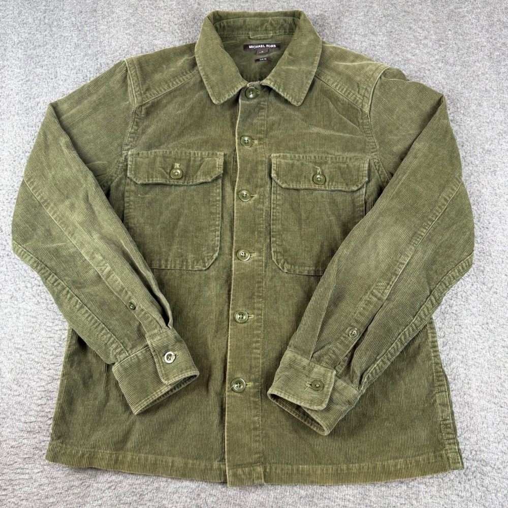 Michael Kors Corduroy Shirt Jacket Men's Medium Green Slim Fit Button Up Shacket